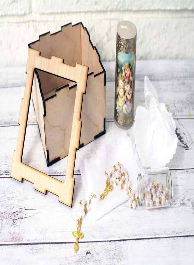 Ooki Handmade Angel Watching Over Colorful 4pc Devotional Set Wood Box Mi Bautizo Baptism Gift Set Rosary Candle Communion Espanol Nina Nino Favor Velas Recuerdos - Image 2